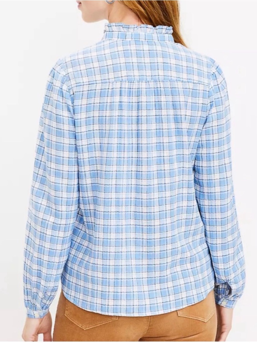 LOFT Plaid Ruffle Button Up Blouse - Picture 5 of 14
